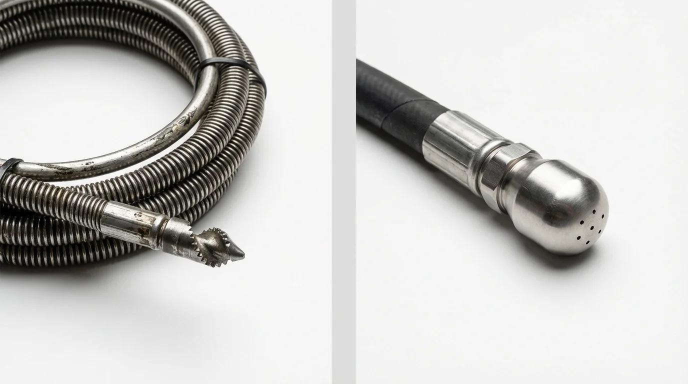 Drain snake cable and hydro jetting nozzle used for drain cleaning in Saint Matthews, SC